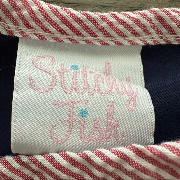 Stitchy Fish Girls 7 Navy Blue Lookout Lady Appliqué Dress Sailboat Lighthouse - Picture 7 of 8